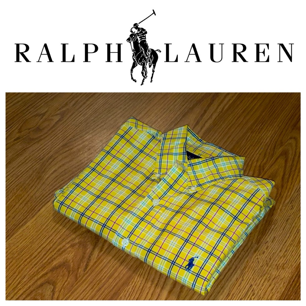 (Any 3 for $90) Ralph Lauren, yellow plaid dress shirt! (custom fit)